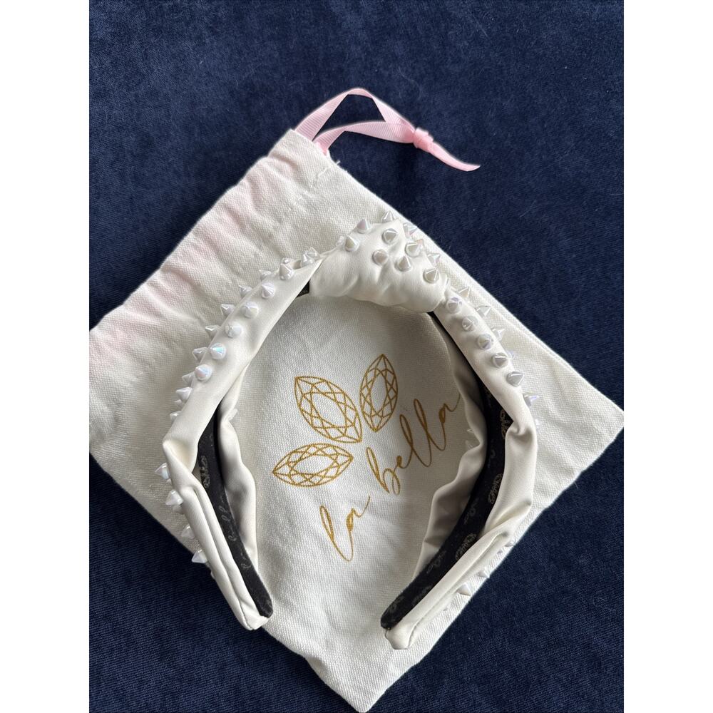 La Bella Headband White Beaded stud studded Embellished Knotted Neoprene